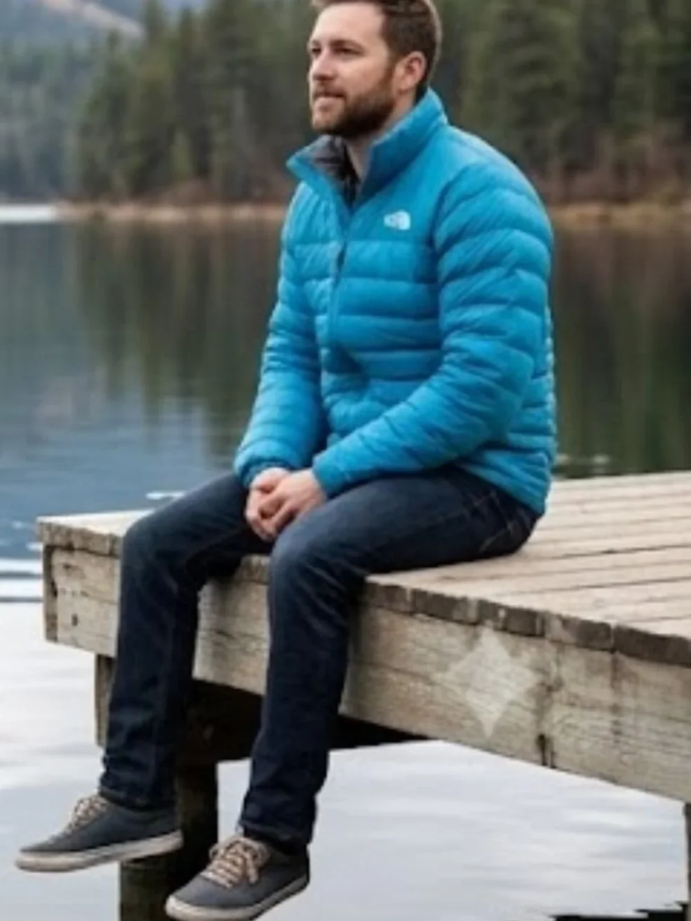 The North Face Men' Minoqua Down Jacket 600 fill DWR $220 in Digital Steel Blue